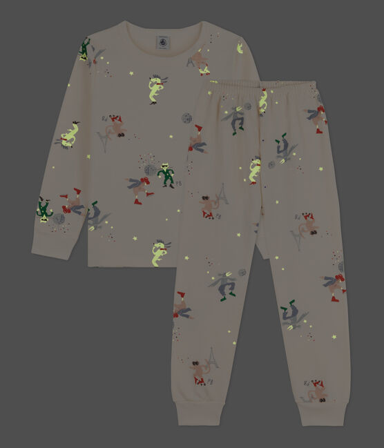 Pijama fosforescente de muletón de niña/niño blanco AVALANCHE/ MULTICO