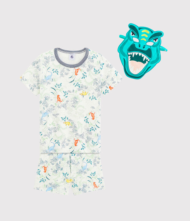 Pijama corto de punto para ni&ntilde;o con m&aacute;scara blanco/multicolor