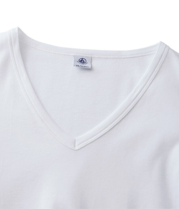 Camiseta de manga larga para mujer con cuello V blanco