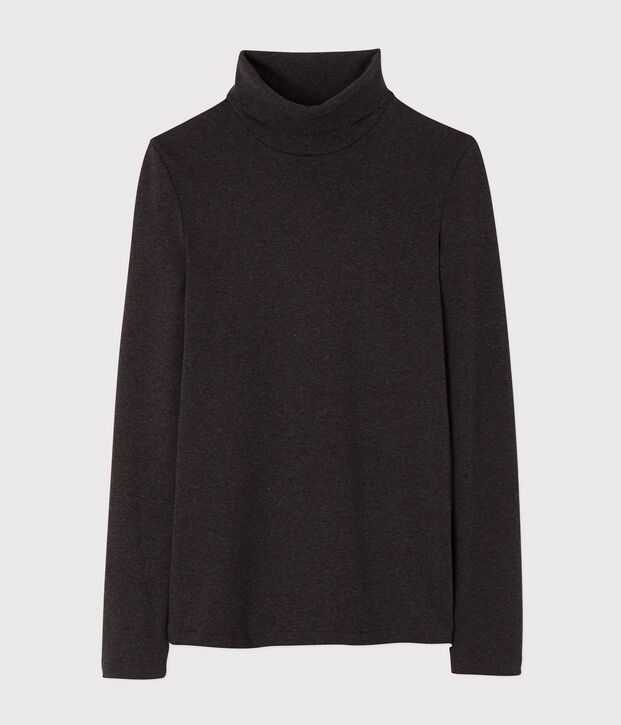 Camiseta de cuello alto emblem&aacute;tica de algod&oacute;n de mujer gris
