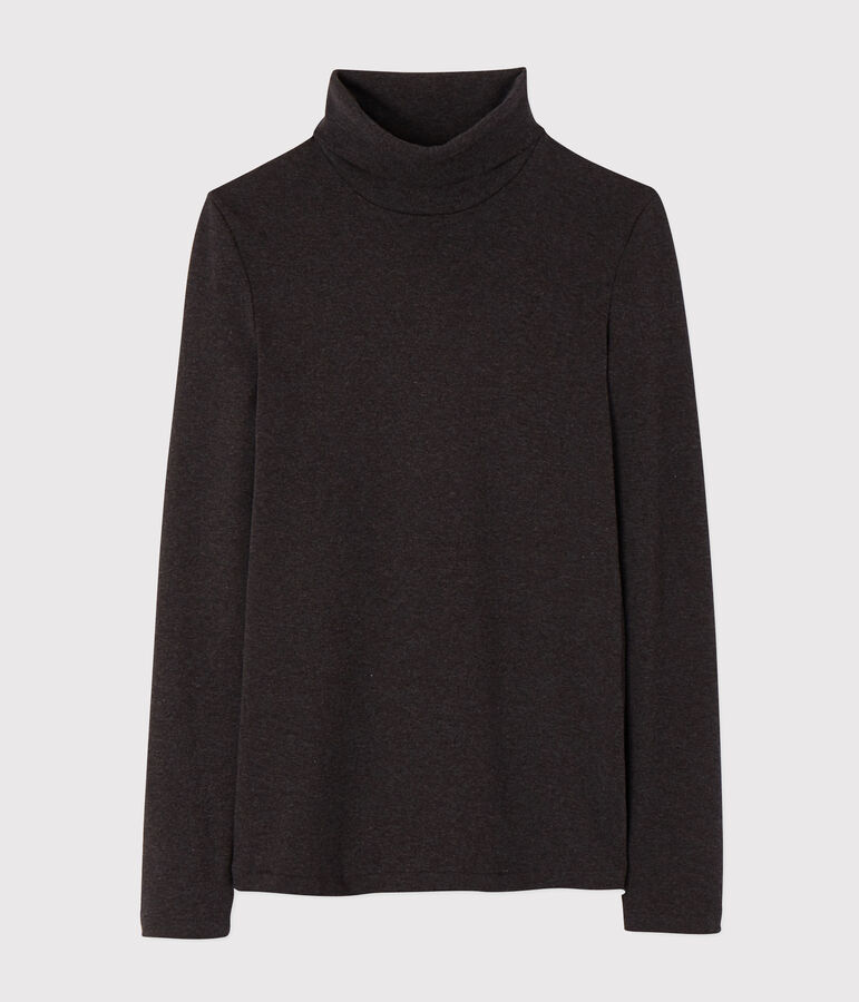 Camiseta de cuello alto emblem&aacute;tica de algod&oacute;n de mujer gris