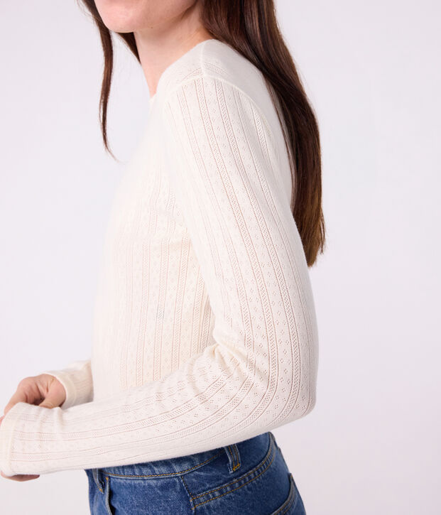 Camiseta Ic&oacute;nica de manga larga de algod&oacute;n calado para mujer MILK