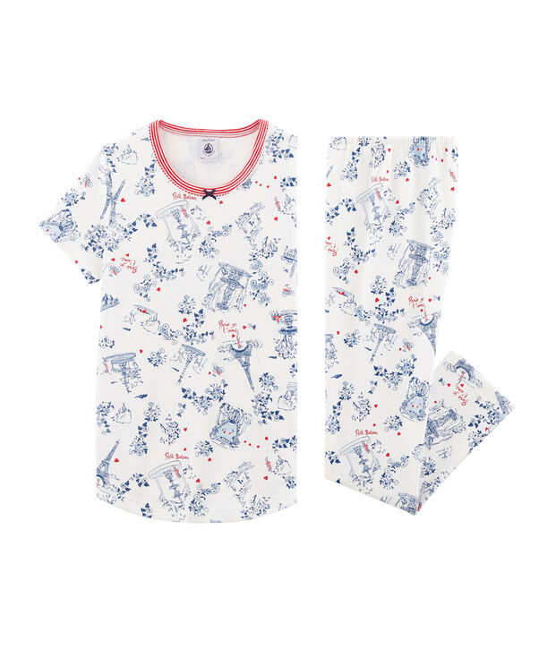 Pijama de punto para ni&ntilde;a blanco/multicolor