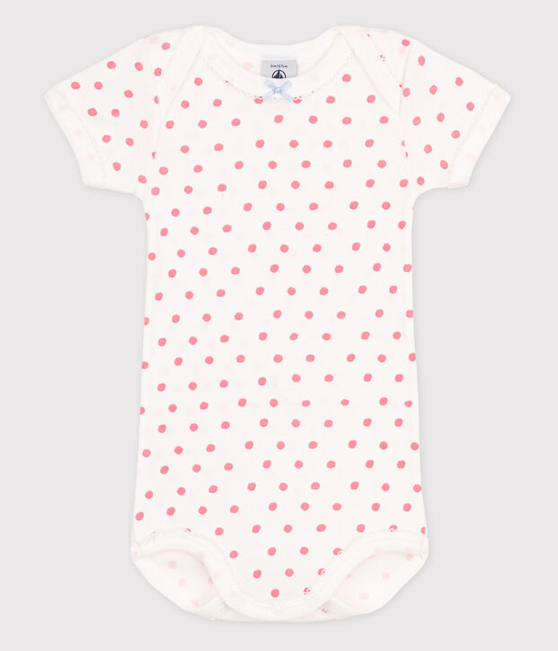 Bodi de manga corta para beb&eacute; blanco/rosa