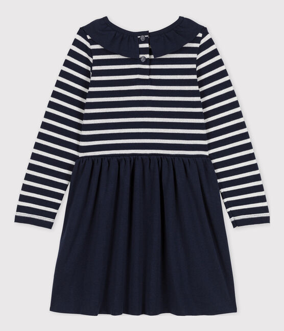 Vestido de dos materiales de manga larga para niña azul SMOKING/ ARGENT