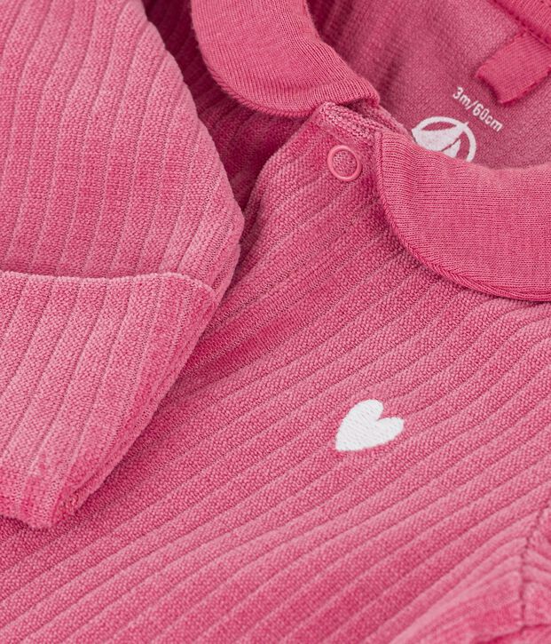 Pijama de terciopelo con cuello liso para beb&eacute; rosa