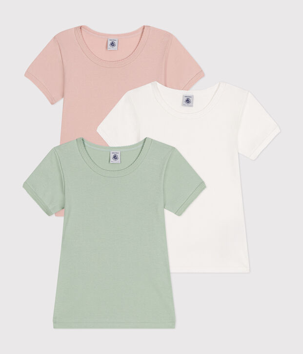Juego de 3 camisetas infantiles lisas de algod&oacute;n de manga corta multicolor