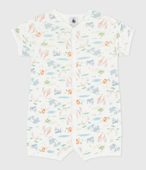 Pelele corto de algodón con estampado de animales para bebé blanco MARSHMALLOW/blanco MULTICO