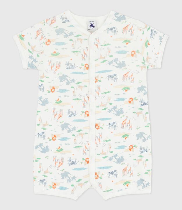 Pelele corto de algod&oacute;n con estampado de animales para beb&eacute; blanco/multicolor
