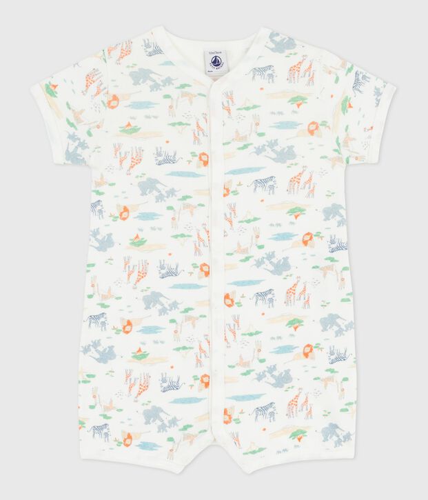 Pelele corto de algod&oacute;n con estampado de animales para beb&eacute; blanco/multicolor