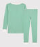 Pijama snugfit a rayas verdes de algodón orgánico de niño verde GAZON/blanco MARSHMALLOW