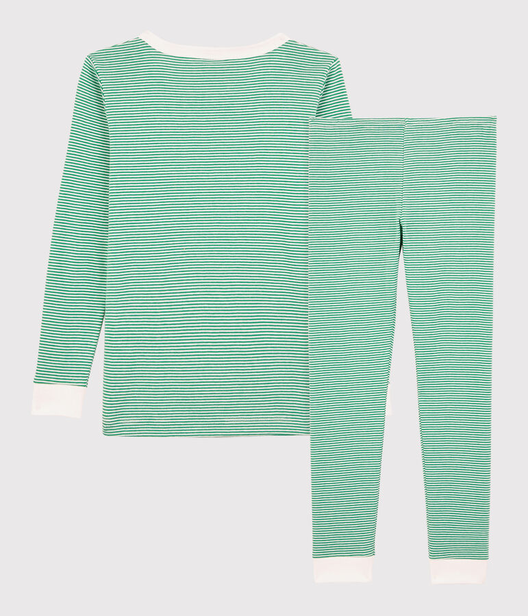 Pijama snugfit a rayas verdes de algod&oacute;n org&aacute;nico de ni&ntilde;o verde/blanco
