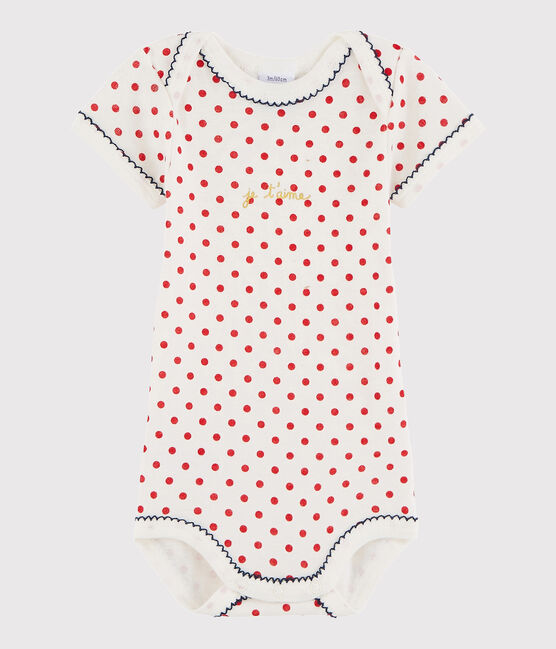 Bodi de manga corta de bebé niña blanco MARSHMALLOW/rojo ROUGE