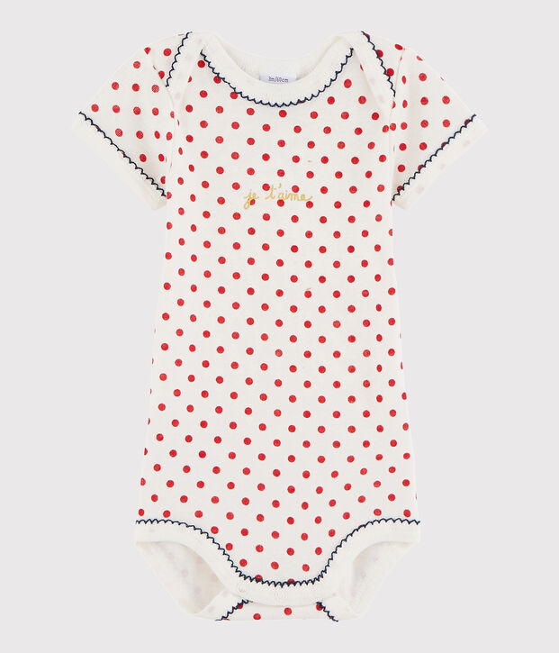 Bodi de manga corta de beb&eacute; ni&ntilde;a blanco/rojo
