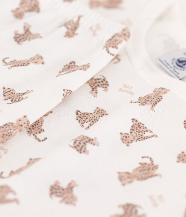 Pijama de manga corta con leopardos de algod&oacute;n de ni&ntilde;o/ni&ntilde;a blanco/multicolor