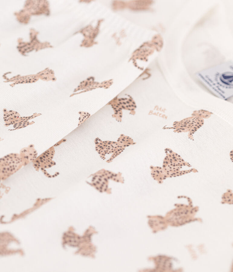 Pijama de manga corta con leopardos de algod&oacute;n de ni&ntilde;o/ni&ntilde;a blanco/multicolor