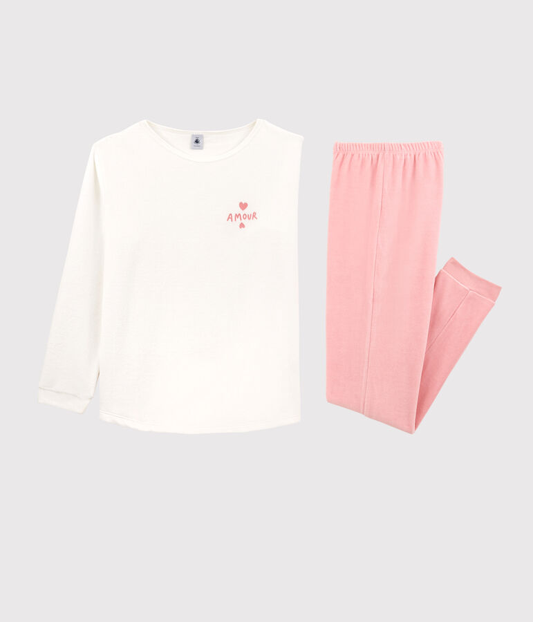 Pijama de ni&ntilde;a de terciopelo rosa/blanco