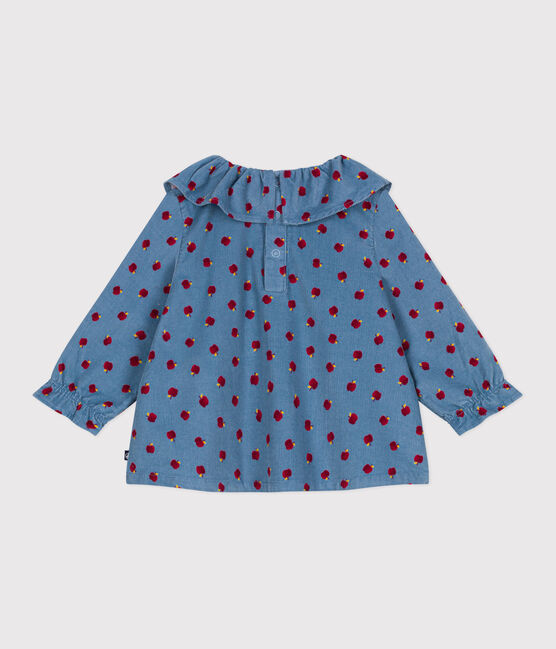 Blusa de pana de manga larga con estampado de manzanas para bebé azul ADRIATIC/ MULTICO