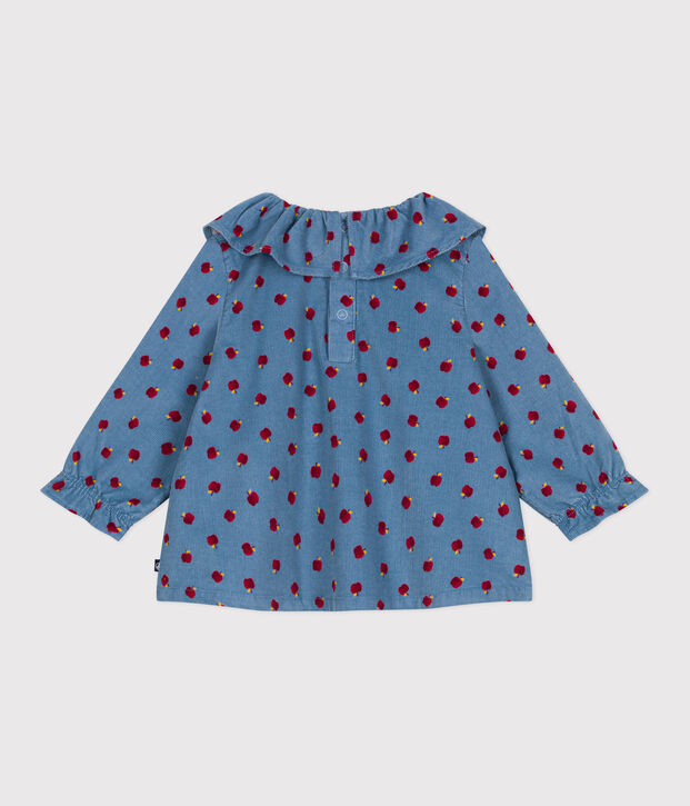 Blusa de pana de manga larga con estampado de manzanas para beb&eacute; azul/multicolor