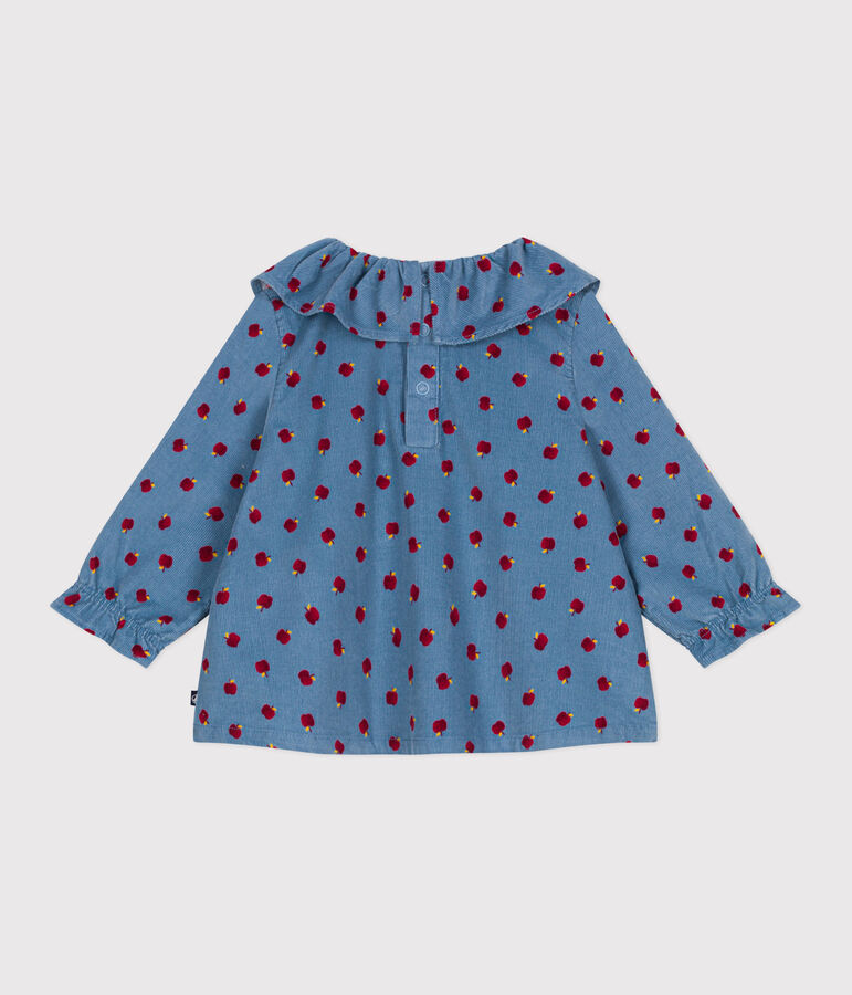 Blusa de pana de manga larga con estampado de manzanas para beb&eacute; azul/multicolor