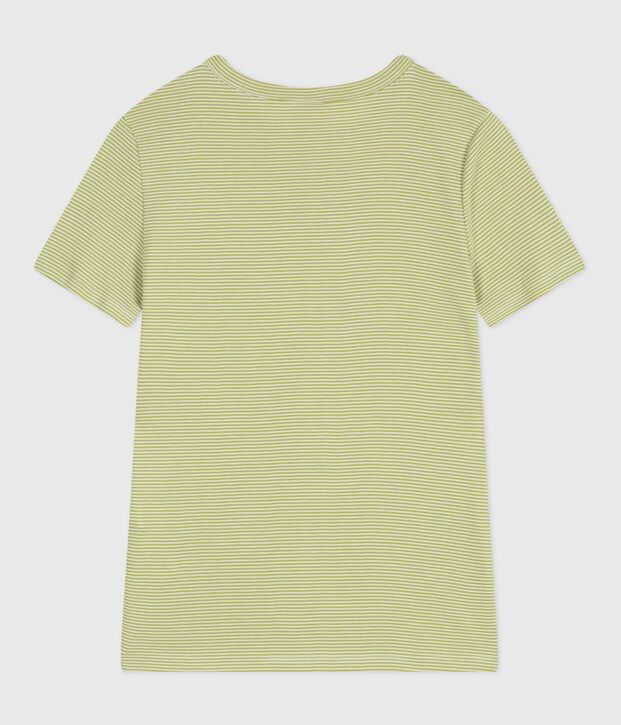 Camiseta de algod&oacute;n de manga corta a rayas para mujer verde/blanco