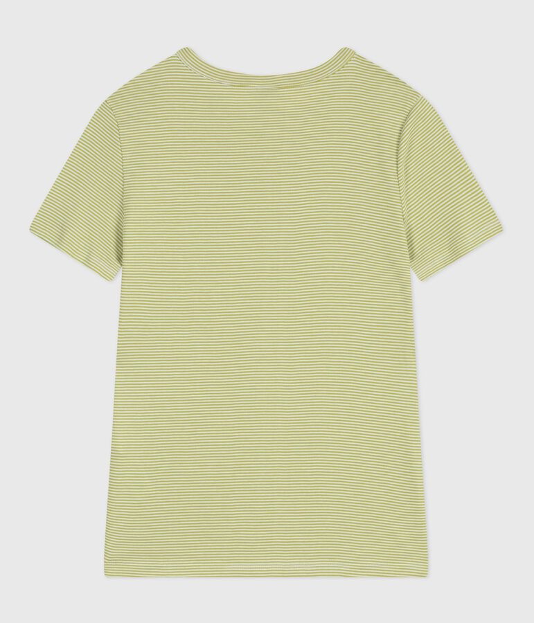 Camiseta de algod&oacute;n de manga corta a rayas para mujer verde/blanco