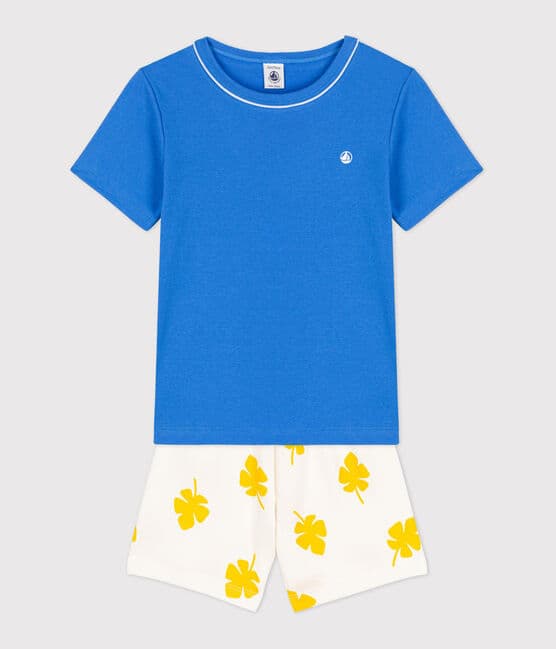 Pijama corto azul de algodón de niño azul BRASIER/blanco MULTICO