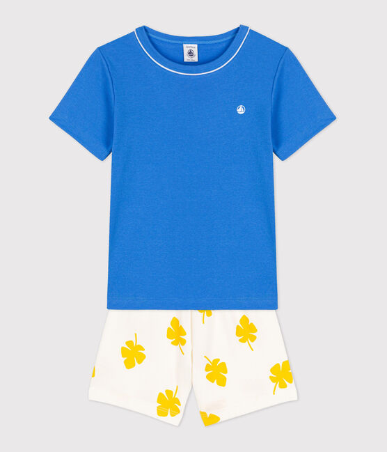 Pijama corto azul de algodón de niño azul BRASIER/blanco MULTICO