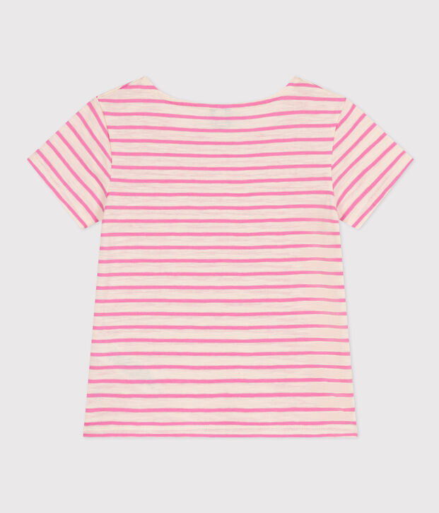 Camiseta de punto flameado a rayas para ni&ntilde;a crudo/rosa