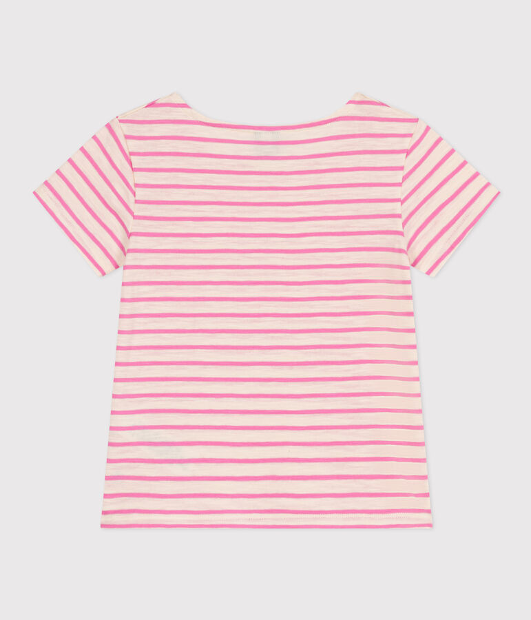 Camiseta de punto flameado a rayas para ni&ntilde;a crudo/rosa