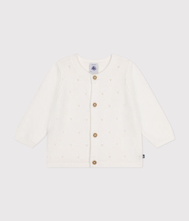 C&aacute;rdigan de punto tricotado calado de algod&oacute;n para beb&eacute; blanco