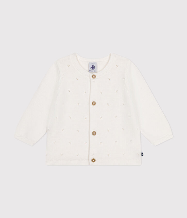 C&aacute;rdigan de punto tricotado calado de algod&oacute;n para beb&eacute; blanco