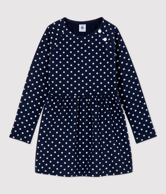 Vestido de manga larga de muletón de niña azul SMOKING/blanco MARSHMALLOW
