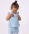 Blusa sin mangas de algod&oacute;n chambray bordado para beb&eacute; azul
