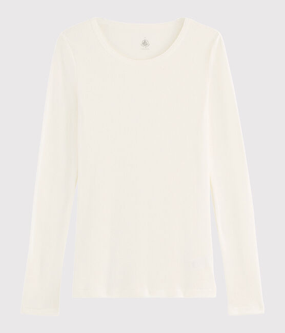 Camiseta de lana y algodón de mujer blanco MARSHMALLOW