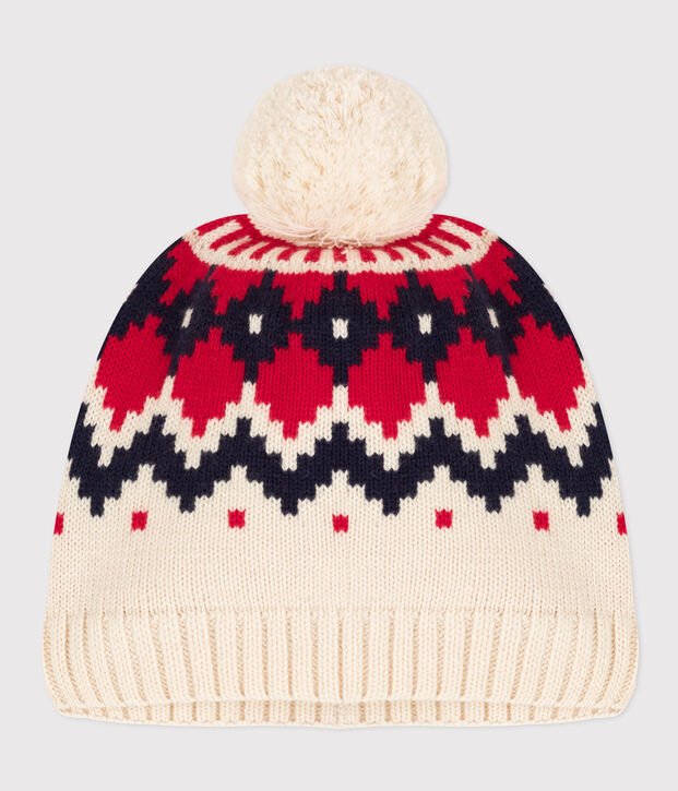 Gorro de jacquard de lana de ni&ntilde;o/ni&ntilde;a crudo/multicolor