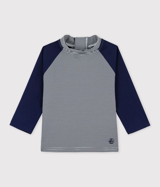 Camiseta anti-UV eco-sostenible de bebé azul SMOKING/blanco MARSHMALLOW