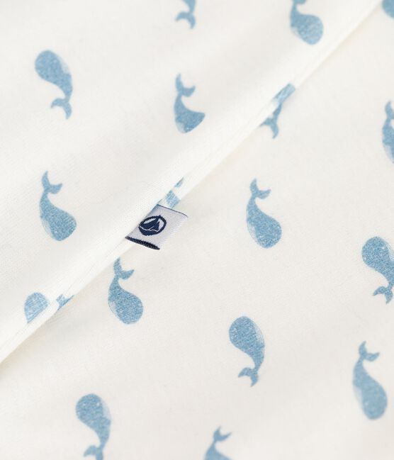 Bodyjama sin pies de algodón con estampado de ballenas para bebé MARSHMALLOW/ ADRIATIC