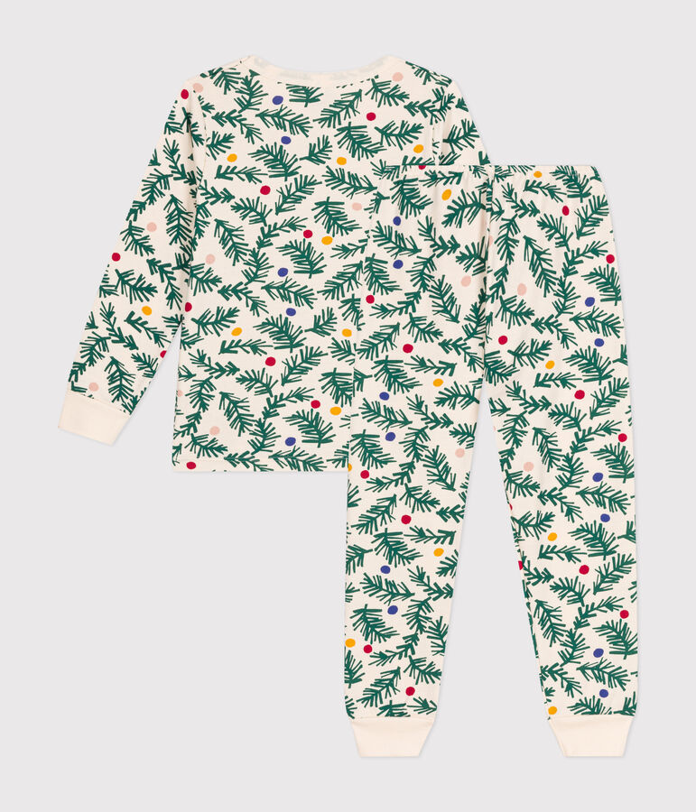 Pijama infantil de felpa cepillada con estampado de &aacute;rbol de Navidad crudo/multicolor