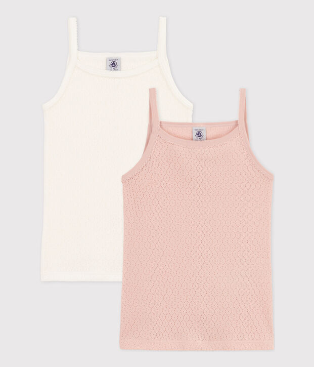 Juego de 2 camisetas de tirantes lisas de algod&oacute;n calado para ni&ntilde;a multicolor