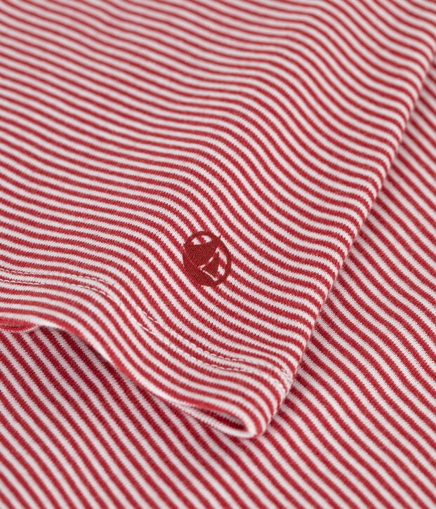 Camiseta de cuello alto de algod&oacute;n a rayas para mujer rojo/blanco