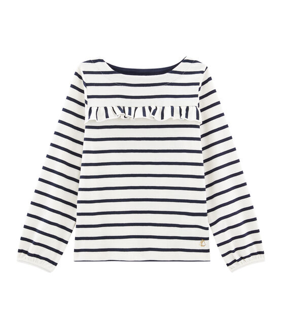 Camiseta de niña beige COQUILLE/azul SMOKING