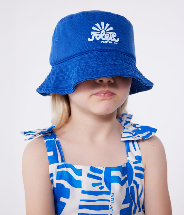 Gorro bucket infantil de algod&oacute;n liso azul