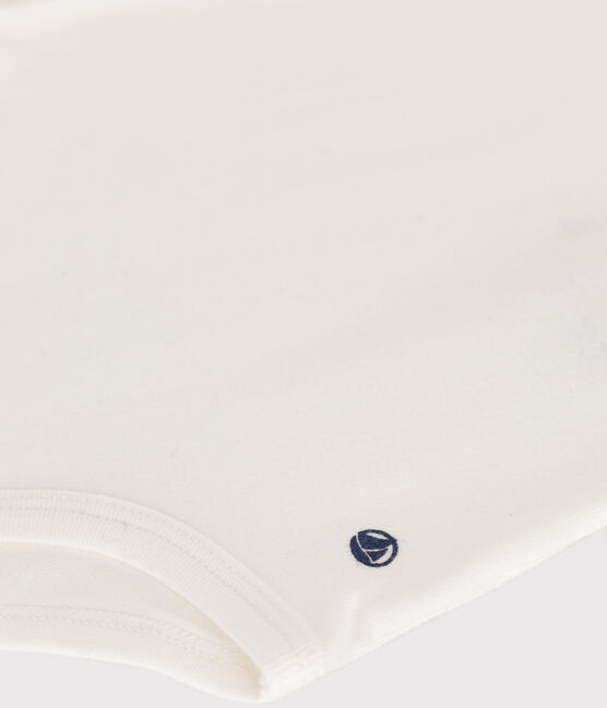 Body de algodón de manga corta con cuello de polo para bebé blanco MARSHMALLOW