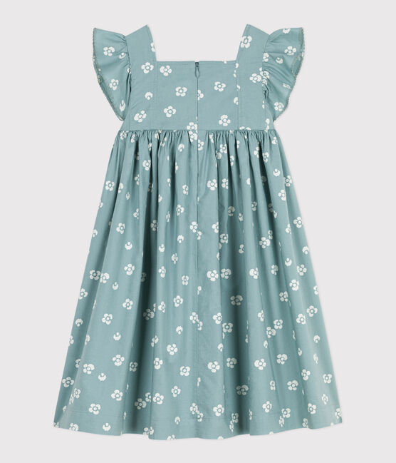 Vestido largo infantil sin mangas de algodón con flores azul PAUL/blanco MARSHMALLOW