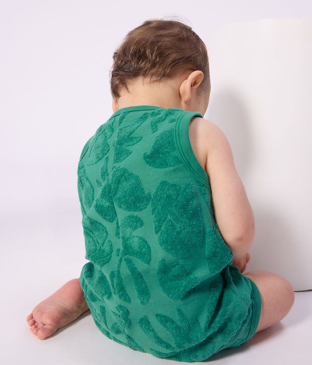 Pelele corto de algod&oacute;n con estampado de palmeras para beb&eacute; verde
