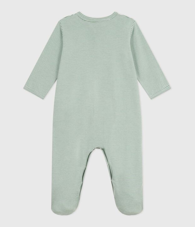 Pijama de algod&oacute;n milrayas para beb&eacute; verde/blanco