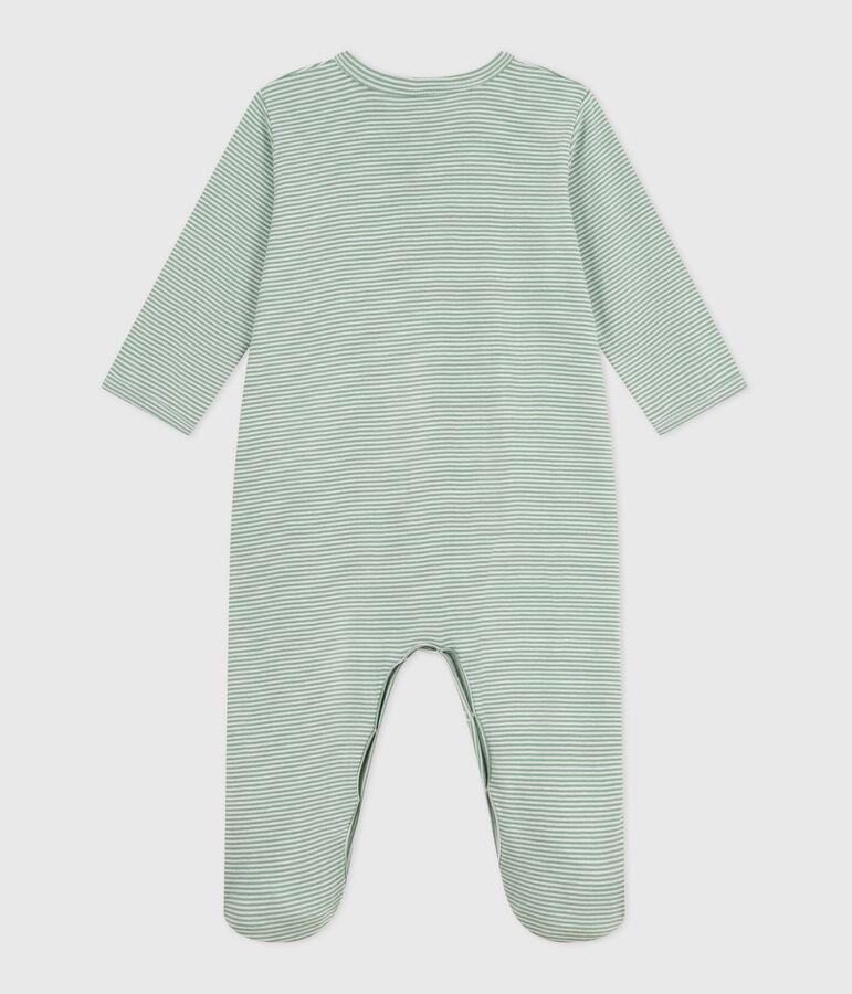 Pijama de algod&oacute;n milrayas para beb&eacute; verde/blanco