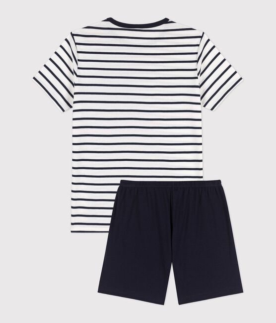 Pijama corto de rayas marineras de canalé unisex blanco MARSHMALLOW/azul SMOKING