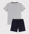 Pijama corto de rayas marineras de canalé unisex blanco MARSHMALLOW/azul SMOKING